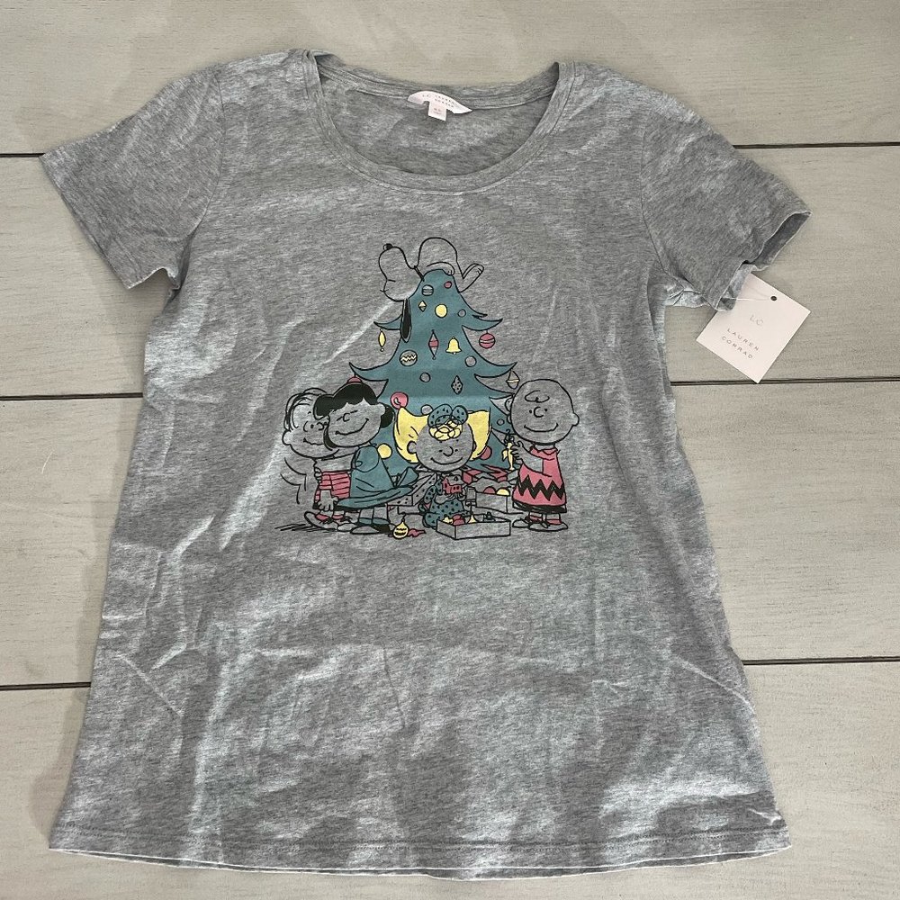 Peanuts Charlie Brown Christmas Graphic Short Sleeve Heather Gray Shirt Size XS